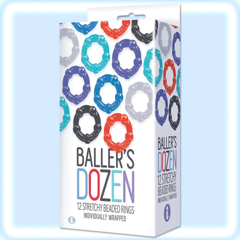 Baller’s Dozen 12 Piece Stretchy Beaded Cock Rings #IC2698