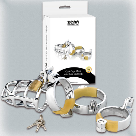 METAL COCK CAGE W/ THREE COCKRINGS #130023